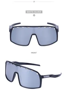 Front- und Seitenansicht der schwarzen Radsportbrille mit silber verspiegelten Gläsern