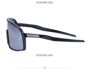 Seitenansicht der schwarzen Radsportbrille mit aerodynamischem Rahmen und Bügeln