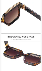 Détails des plaquettes de nez intégrées et de la monture écaille des lunettes de soleil
