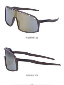 Details von Radsport-Sonnenbrillen mit verspiegelten Gläsern und braunem mattem Rahmen