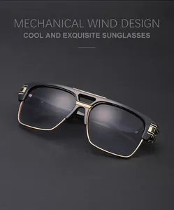 Détail de lunettes de soleil de style mécanique avec monture noire et bordure en métal doré