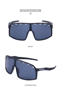 Detail der mattschwarzen Radbrille mit großem Monoglas und oberer Belüftungsöffnung