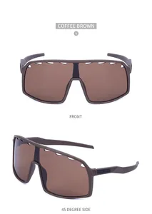 Detail der kaffeebraunen Radsportbrille mit Belüftungslöchern und mattem Rahmen
