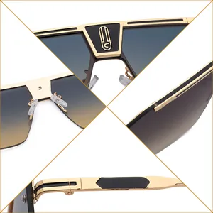 Lunettes de soleil aviateur dorées pour hommes avec verres dégradés et logo bouclier