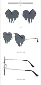 Detailed views of heart melting sunglasses with rhinestones and gold metal frame