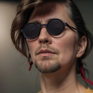 Close-up of retro round black sunglasses on model showing fit and matte finish