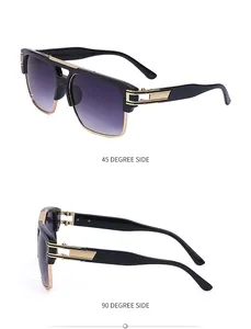 Vues latérales de lunettes de soleil rétro pour hommes avec motifs dorés et verres dégradés