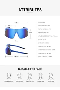 Size guide for model 6806 sports sunglasses with detailed frame and lens dimensions