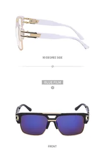 Détails de lunettes de soleil vintage avec verres bleus et accents en métal doré