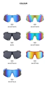 Detailed catalog of 6806 sports sunglasses with multicolored ink-dot frames and lenses