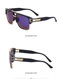 Détail de lunettes de soleil rétro pour hommes avec texture mesh dorée sur la monture