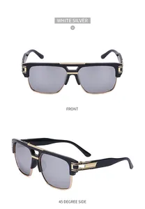 Vues détaillées de lunettes de soleil carrées avec monture noire et détails dorés