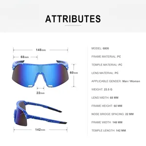 Blue camouflage outdoor cycling sunglasses with PC frame and large lens size chart