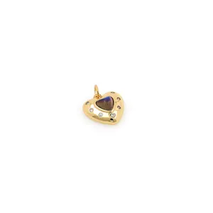 18K gold plated heart pendant with iridescent gemstone and micro-paved cubic zirconia