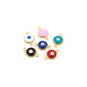Flache runde Emaille-Böser-Blick-Verbinder mit 18K Vergoldung für DIY-Schmuck