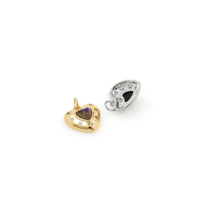 18K gold-plated heart pendant with iridescent purple stone and zircon accents