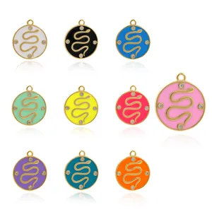 18K Gold Plated Copper Snake Pendant With Enamel And Zirconia Round Animal Charm For DIY Necklace Bracelet Jewelry Making Women Accessories