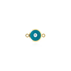 Detail eines vergoldeten Evil Eye Verbinders für DIY Halsketten und Armband Schmuckherstellung