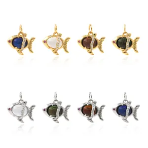 Anhänger Set Tropenfische aus 18K Gold und Silber mit bunten Edelsteinen und Zirkon