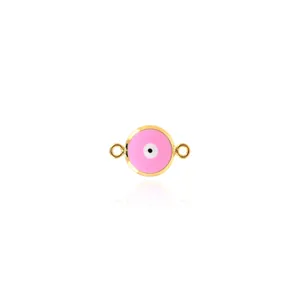 Rosafarbener Evil Eye Verbinder aus 18K vergoldetem Kupfer für DIY Schmuck