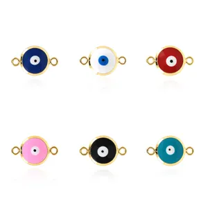 18K Vergoldetes Kupfer Böses Auge Emaille Verbinder Charms Türkisches Auge Doppelöse Glied Für DIY Armband Halskette Schmuckherstellung