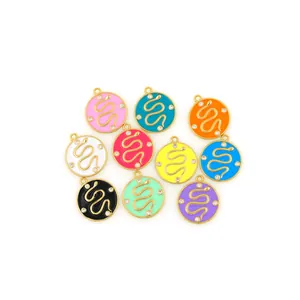 18K gold-plated snake charm pendants with colorful enamel and sparkling rhinestones