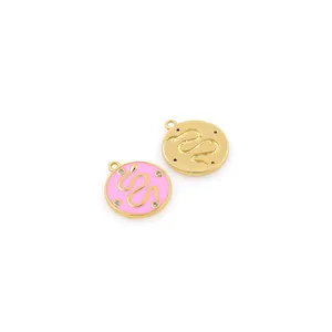 18K gold-plated snake charm pendants with pink enamel and crystals for DIY jewelry making