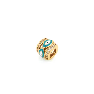 18K vergoldete Evil Eye Perle mit blauem Emaille und funkelnden Zirkoniasteinen für DIY