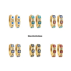 18K gold plated evil eye hoop earrings set with zircon and colorful enamel accents
