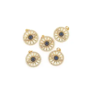 5 Stück 18K vergoldete Evil Eye Anhänger mit blauen Zirkonia für DIY Schmuckherstellung