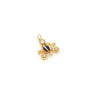 18K vergoldeter Kürbis-Kutschenanhänger mit blauer Perle und Zirkonia für DIY-Schmuck