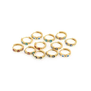 18K gold plated huggie earrings with colorful evil eye charms and sparkling zircon stones