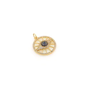 18K vergoldeter Evil Eye Anhänger mit blau-weißen Zirkonia für DIY-Schmuckherstellung