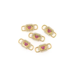 5-teiliges Set aus 18K vergoldeten Herz-Verbindern mit rosa Steinen und Zirkonia
