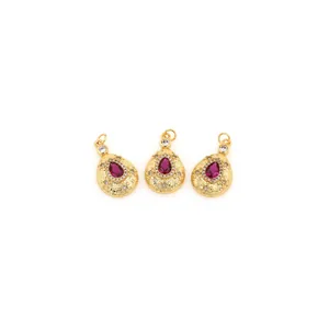 18K gold plated teardrop pendant with red stone and zircon pavé for DIY jewelry making