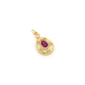 18K gold plated copper teardrop pendant with red ruby zircon and micro-pave crystals