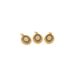 18K vergoldeter ovaler Alphabet-Anhänger mit Zirkon und M-Buchstabe für DIY-Schmuck