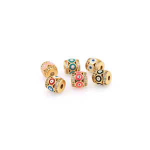 18K vergoldete Evil Eye Perlen mit Zirkonia-Inlay für DIY Schmuck und Armbänder