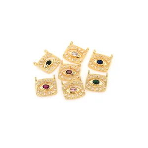7er-Set 18K vergoldete Evil Eye Anhänger mit bunten Zirkonia für DIY-Schmuckherstellung