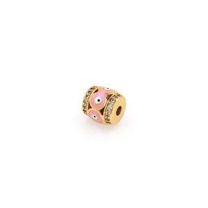 18K vergoldete Kupfer-Perle mit rosa Emaille-Auge und funkelnden Zirkonia-Steinen