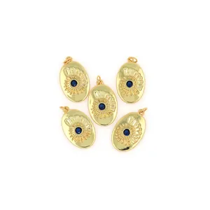 5 ovalen 18K vergoldete Evil Eye Anhänger mit blauen Zirkonia für DIY Schmuckherstellung
