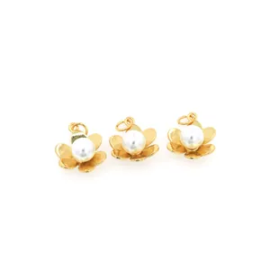 Exquisite 18K vergoldete Blumenanhänger mit Perlen für DIY-Schmuckherstellung, 3 Stück