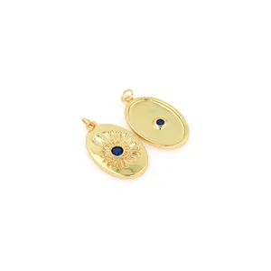 Ovale Augenanhänger mit 18K Vergoldung und blauem Zirkon für DIY-Halsketten und Armbänder
