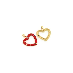 18K vergoldeter Herzanhänger mit roter Emaille und bunten Zirkonen für DIY-Schmuck