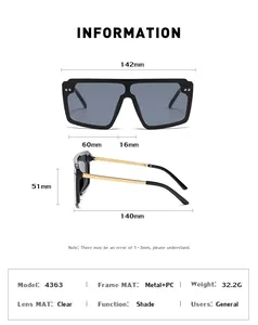 Dimensions techniques détaillées et spécifications pour lunettes de soleil carrées
