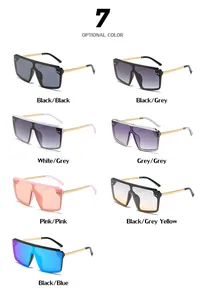 Détail de lunettes de soleil carrées oversize avec 7 couleurs et branches en métal