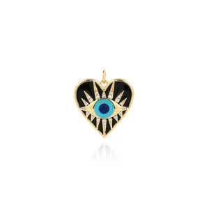 18K Vergoldeter Kupfer Zirkonia Herz Böser Blick Anhänger Für DIY Schmuckherstellung Halsketten Armbänder Zubehör