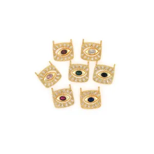 Set mit sieben 18K vergoldeten Evil Eye Anhängern mit Zirkonia und zwei Ösen