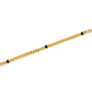 Vergoldetes 18K Gliederkette Armband mit blauen Herz-Edelsteinen im Vintage-Stil