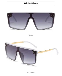 Détails de lunettes de soleil carrées oversize blanc et gris sous un angle de 45 degrés